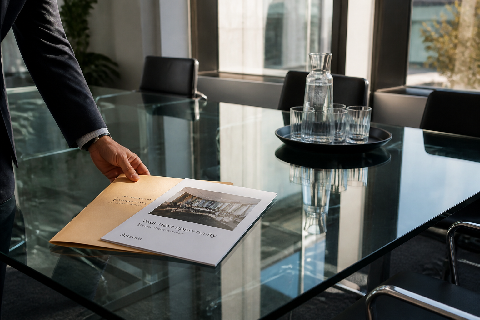 Approved candidate pack on a conference table after recruiter sign-off